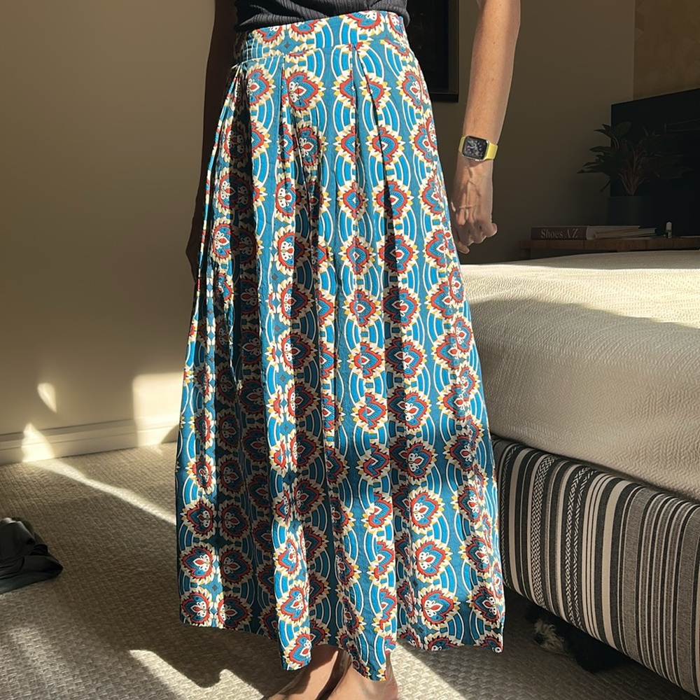 Piombo Blue and Red Floral Maxi Skirt